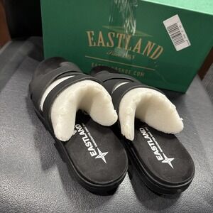 Eastland NWT Sanibel Wide Width Slide Sandals Black Gold Buckle 3377-01 Size 6